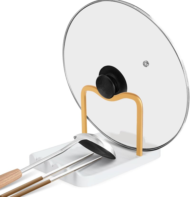 Ysks'hf spoon holder and pot lid holder，stainless steel，Kitchen Utensil Rest, scraper holder & pot holder，Spoon Holder for Stove Top - Kitchen Utensil Holder for Ladles & Tongs (Gold White) - Image 1